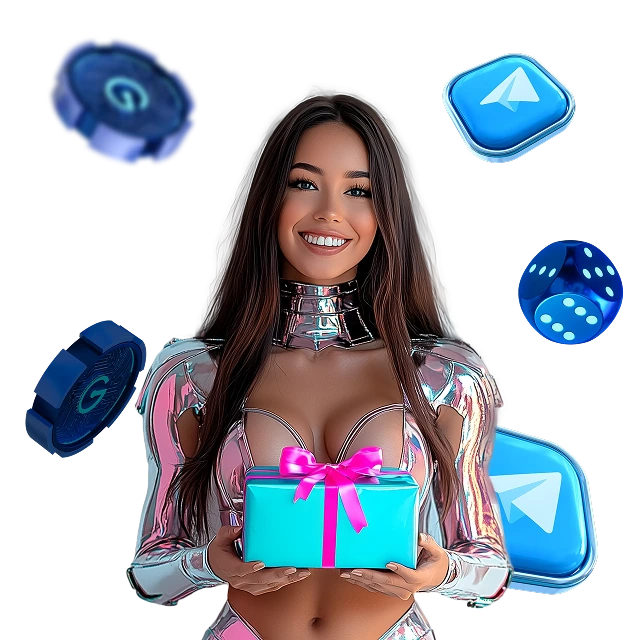 Девушка с подарком и значками Telegram